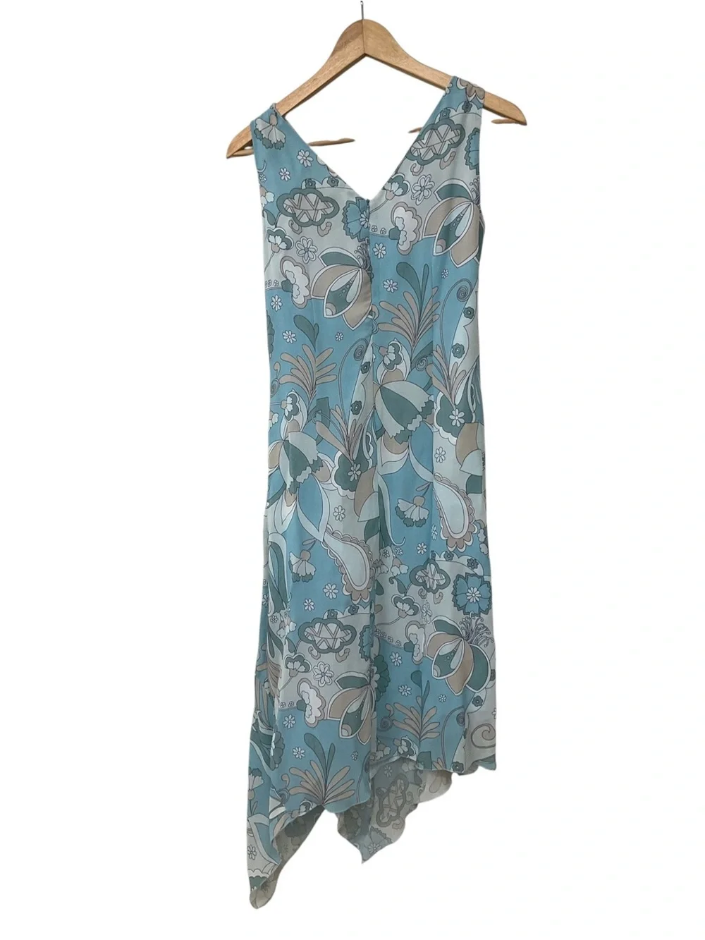 Vintage Y2K Blue Paisley Pastel Asymmetrical Hem Sleeveless MIDI Dress 4